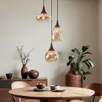 LumenXL Hanglamp met amber glas en donkere houtoptiek, 3-lichts - Loua
