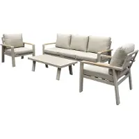 AVH-Collectie Lola stoel bank loungeset 4 delig latte zand aluminium teak