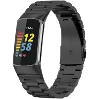 Fitbit Charge 5 kralen stalen schakel band - zwart