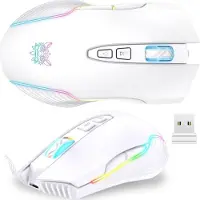 Onikuma Mysz bezprzewodowa CW905 RGB biała (Draadloze), Muis, Wit