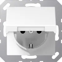 JUNG JG SCHUKO stopcontact met klapdeksel, type A1520KLWW, 16A, 250V, serie A, alpinweiß (alpenwit)