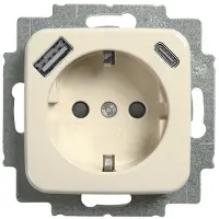 Busch-Jaeger Reflex Wandcontactdoos USB-A en USB-C 1V + Randaarde KV Crème