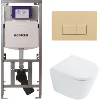 Geberit QeramiQ Dely Toiletset - 36.3x51.7cm - diepspoel - rimless - UP320 inbouwreservoir - softclose toilet zitting 35 mm - bedieningsplaat beige - rechthoekige knoppen - wit glans SW1026255 /