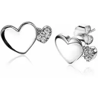 Zinzi zilveren oorknoppen 10mm hartjes glad en witte zirkonia ZIO2137