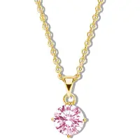 New Bling 9NB-1192 Zilveren Ketting met Zirkonia Hangertje 5mm - Roze - Ankerschakel - 1,6mm - 40+5cm - Zilver - Verguld/Goud op Zilver