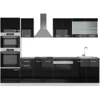 Vicco Complete keukeneenheid R-Line Zwart hoogglans 300 cm met hoge kast, WB Antraciet, Model 42183
