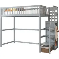 Merax Hoogslaper 90x200 cm met Trap en Opbergruimte - Bed met Eenvoudige Kledingkast – Massief Hout – Grijs