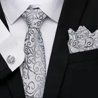 Charme Bijoux 3-Delige- Stropdasset- Grijs- Bloem- Zijde -