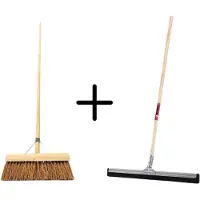 Synx Tools Coco binnenbezem 30cm + Vloertrekker 35cm met Steel 120cm - Zaalveger – Vloerreiniger – Moppen - Zachte bezem kokos Met steel 150cm