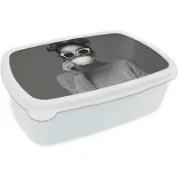 MuchoWow Broodtrommel Wit - Lunchbox Vrouw - Koffie - Zwart - Wit - Brooddoos 18x12x6 cm - Brood lunch box - Broodtrommels voor kinderen en volwassenen