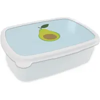 MuchoWow Broodtrommel Wit - Lunchbox Avocado - Illustratie - Groene - Vrucht - Brooddoos 18x12x6 cm - Brood lunch box - Broodtrommels voor kinderen en volwassenen