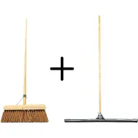 Synx Store Synx Tools Coco binnenbezem 30cm + Vloertrekker 75cm met Steel 150cm - Zaalveger – Vloerreiniger – Moppen - Zachte bezem kokos Met steel 150cm