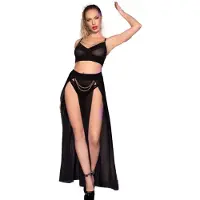 Chilirose - CR 4672 ZWARTE TOP ROK EN STRING MET GOUDEN KETTINGEN S | EROTISCHE JURK | JURK