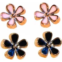Charme Bijoux 2 paar- oorbellen- allergievrij -bloem -zwart -pastel- roze-