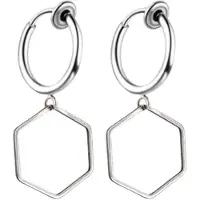Charme Bijoux Klem oorbellen -zilverkleur- Hexagon- geen gaatje-
