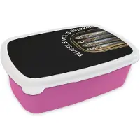 MuchoWow Broodtrommel Roze - Lunchbox Sardines - Tekst - Vis - Blik - Brooddoos 18x12x6 cm - Brood lunch box - Broodtrommels voor kinderen en volwassenen