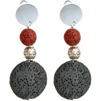 Charme Bijoux Clip oorbellen -lavasteen- grijs-rood- geen gaatje-