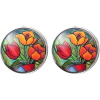 Charme Bijoux Oorbellen - Tulp 2 cm - rood - zilverrand -
