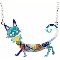 Charme Bijoux Ketting-Kat-Emaille-Blauw-Poes-Metaal -