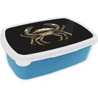 MuchoWow Broodtrommel Blauw - Lunchbox Goud - Krab - Dieren - Zwart - Brooddoos 18x12x6 cm - Brood lunch box - Broodtrommels voor kinderen en volwassenen