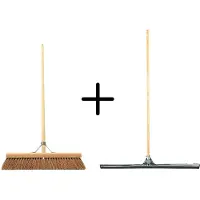 Synx Tools Coco Binnenbezem 50cm + Vloertrekker 75cm met Steel 150cm - Zaalveger – Vloerreiniger – Moppen - Zachte bezem kokos met steel 150cm