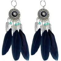 Charme Bijoux Klem oorbellen -zwart -turquoise- veren-geen gaatje-