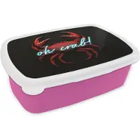 MuchoWow Broodtrommel Roze - Lunchbox Krab - Rood - Neon - Quote - Brooddoos 18x12x6 cm - Brood lunch box - Broodtrommels voor kinderen en volwassenen