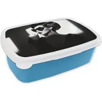 MuchoWow Broodtrommel Blauw - Lunchbox Vrouw - Zwart - Hart - Brooddoos 18x12x6 cm - Brood lunch box - Broodtrommels voor kinderen en volwassenen
