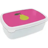 MuchoWow Broodtrommel Wit - Lunchbox Illustratie - Fruit - Peer - Groen - Brooddoos 18x12x6 cm - Brood lunch box - Broodtrommels voor kinderen en volwassenen