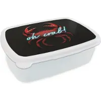 MuchoWow Broodtrommel Wit - Lunchbox Krab - Rood - Neon - Quote - Brooddoos 18x12x6 cm - Brood lunch box - Broodtrommels voor kinderen en volwassenen