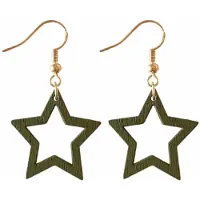 Charme Bijoux zilveren lange oorbellen met houten groen ster goudkleurig -