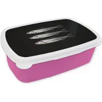 MuchoWow Broodtrommel Roze - Lunchbox Haring - Vissen - Zwart - Brooddoos 18x12x6 cm - Brood lunch box - Broodtrommels voor kinderen en volwassenen