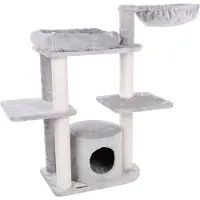 Flamingo Krabpaal – Fenway Grijs – 119x42,5x104 cm – krabpaal met hangmat, mand & schuilhuisje – kattenmeubel met katoenen krabtouw & pluche bekleding – stevige kattenboom
