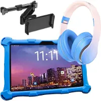AngelTech Luxe OnderwegPakket XL PRO II – Kindertablet XL PRO II Blauw + Kinderkoptelefoon + Tablethouder - Android 16 - Kindertablet Vanaf 3 Jaar – Kinder Tablet – Kids Tablet - Tablet voor Kinderen