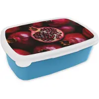 MuchoWow Broodtrommel Blauw - Lunchbox Granaatappel - Rood - Fruit - Brooddoos 18x12x6 cm - Brood lunch box - Broodtrommels voor kinderen en volwassenen