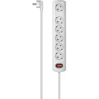 Hama stekkerdoos met 6 stopcontacten en schakelaar, 1,5 meter, voor wandmontage, wit