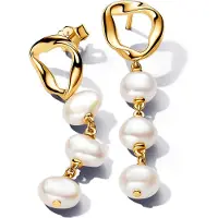 Pandora Oorbellen - 14k Gold-plated drop earrings with baroque treated in white