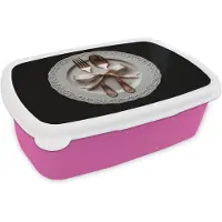 MuchoWow Broodtrommel Roze - Lunchbox Rose - Strik - Bestek - Brooddoos 18x12x6 cm - Brood lunch box - Broodtrommels voor kinderen en volwassenen