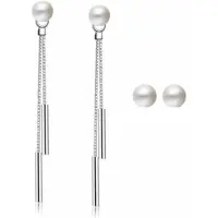 Charme Bijoux Lange oorbellen-Synthetische-Parel-2 delig -Zilver -