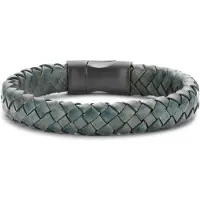 Frank 1967 7FB-0631-23 - Leren armband - heren - Gevlochten - Groen - 23cm
