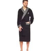 L&L Heren Badjas - Badjas - Zwarte badjas - Badjas met kraag - Badjas veloursstof - Katoenen badjas - Lange badjas - Maat L - Elegante badjas