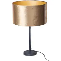 QAZQA Tafellamp zwart met velours kap brons 35cm - Parte