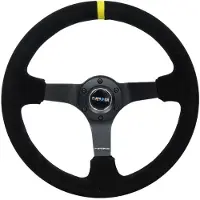 Nrg Reinforced Steering Wheel (350mm / 3in. Deep) Blk Suede/X-Stitch w/5mm Blk Spoke & Yellow CM