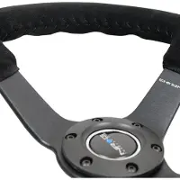 Nrg Reinforced Steering Wheel (350mm / 3in. Deep) Blk Suede/Blk Bball Stitch w/5mm Matte Black Spoke