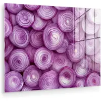 MuchoWow Glasschilderij 120x90 cm - Schilderij acrylglas - Paars - Uien - Close up - Foto op glas - Muurdecoratie woonkamer - Wanddecoratie slaapkamer - Schilderijen