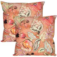 Anna's Collection Sierkussen voor binnen en buiten - 2x - wild flowers - terracotta - 45 x 45 cm - tuinkussen