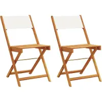 The Living Store Acacia Hout - Bistrostoelen - Bistrostoelen 2 st massief acaciahout en stof crèmewit - Creme Wit - Tuinstoel - Buitentool