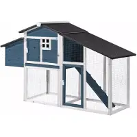 Vente-unique Kippenhok van hout met omheining - 4 kippen - L173 x D64 x H108 cm - Blauw en wit - LEVAS