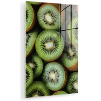 MuchoWow Glasschilderij 80x120 cm - Schilderij acrylglas - Kiwi - Fruit - Groen - Foto op glas - Muurdecoratie woonkamer - Wanddecoratie slaapkamer - Schilderijen