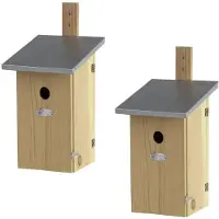 Best for birds 2x Houten vogelhuisjes/nesthuisjes 39 cm met kijkluik - Vurenhouten